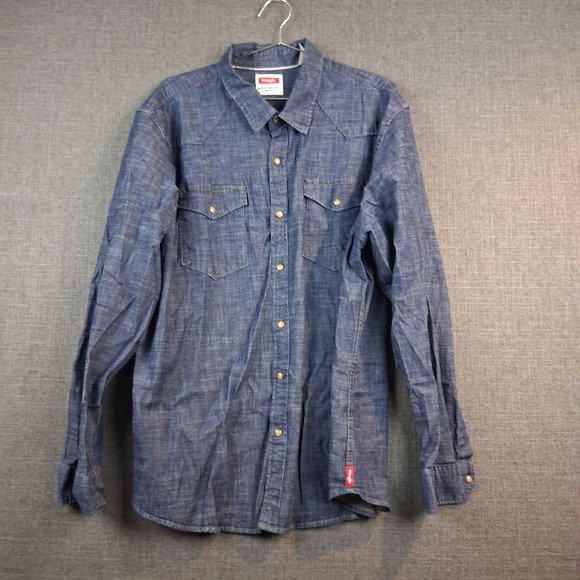 Wrangler Other - Wrangler Mens Blue Denim Western Snap Button Down Shirt 2XL Long Sleeve 0810